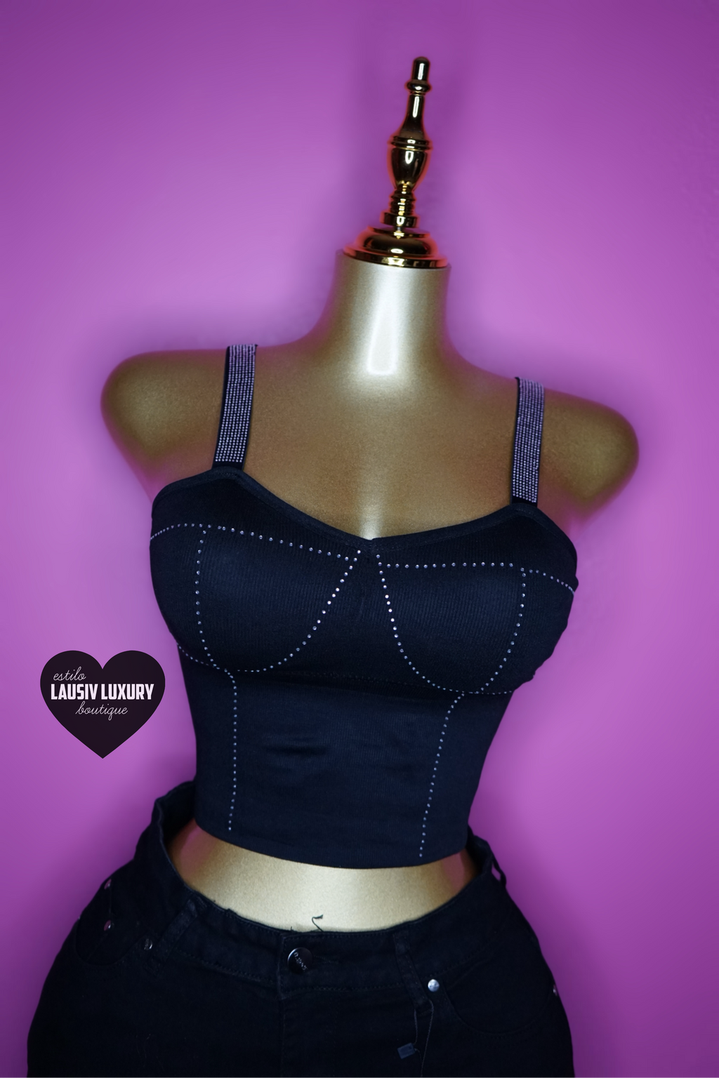 Black croptop with bling straps