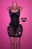 “One of those nights” black dress with bling & pearls