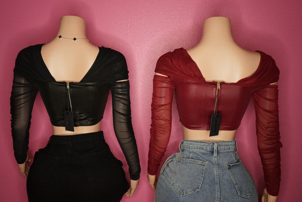 Longsleeve faux leather corset crop top