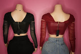 Longsleeve faux leather corset crop top
