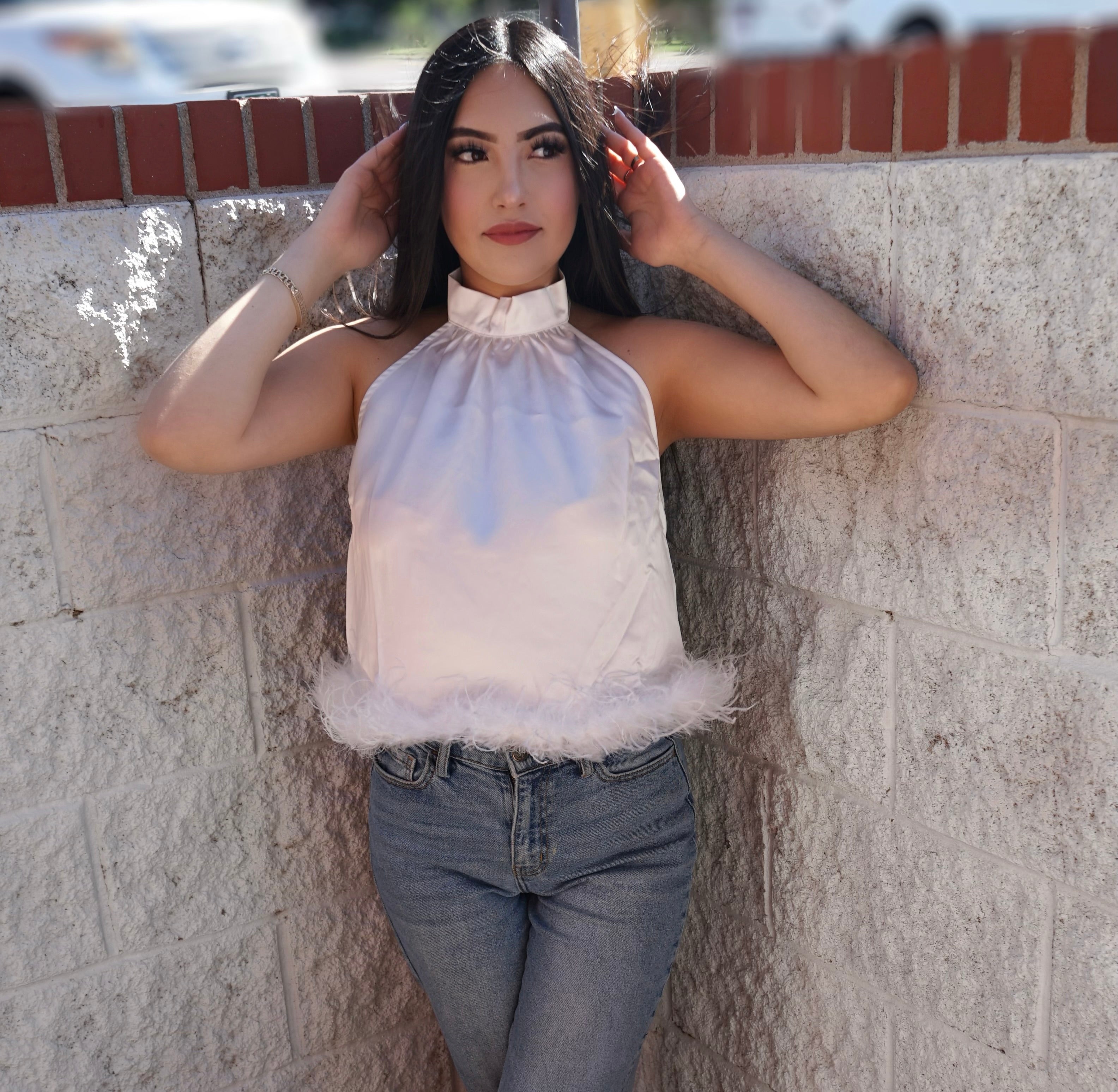 “Anai” satin fur top
