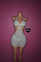 White blinged out transparent cutout dress