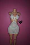 White blinged out transparent cutout dress