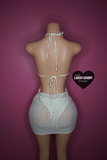 White blinged out transparent cutout dress