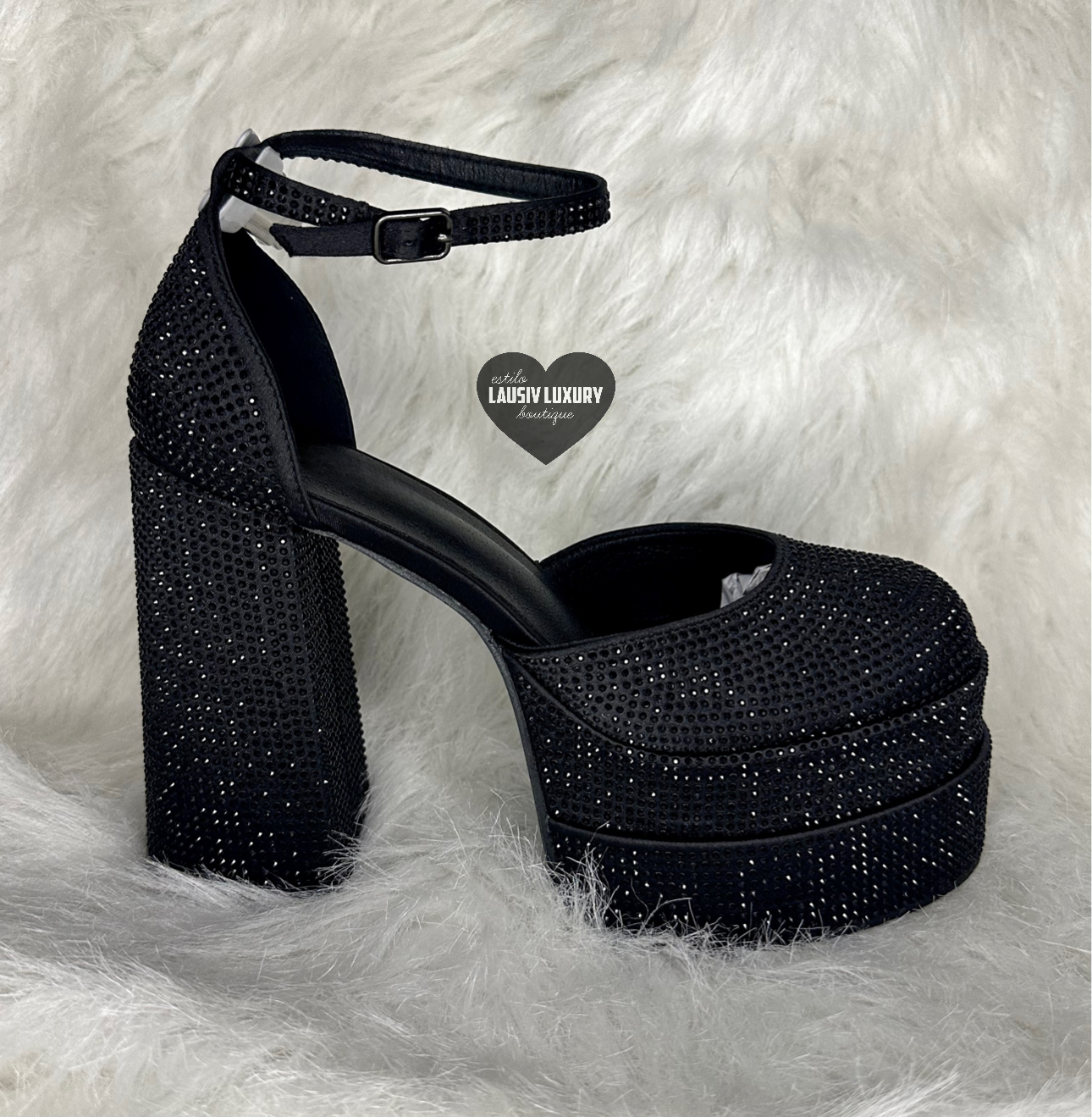 Black bling chunky bratz heels