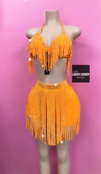 Orange bling fringe set