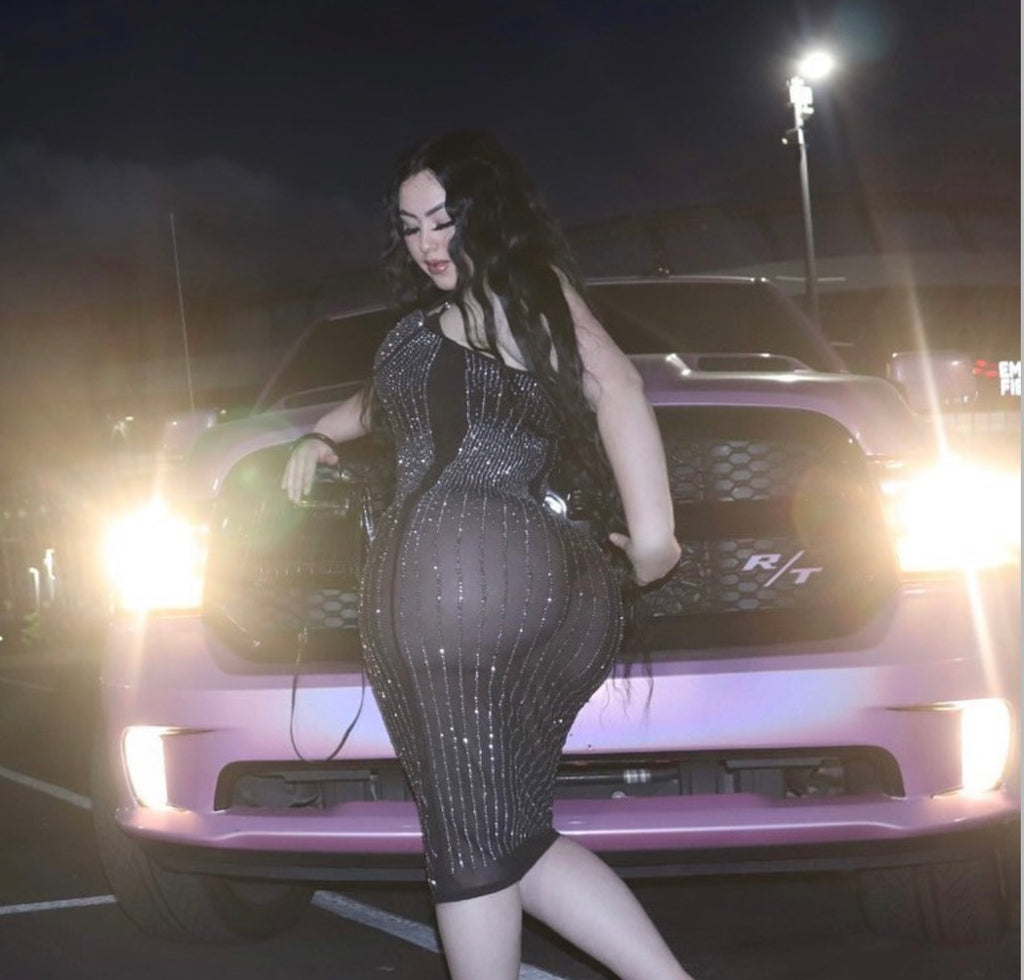 Long black & silver bling bodycon dress plus size