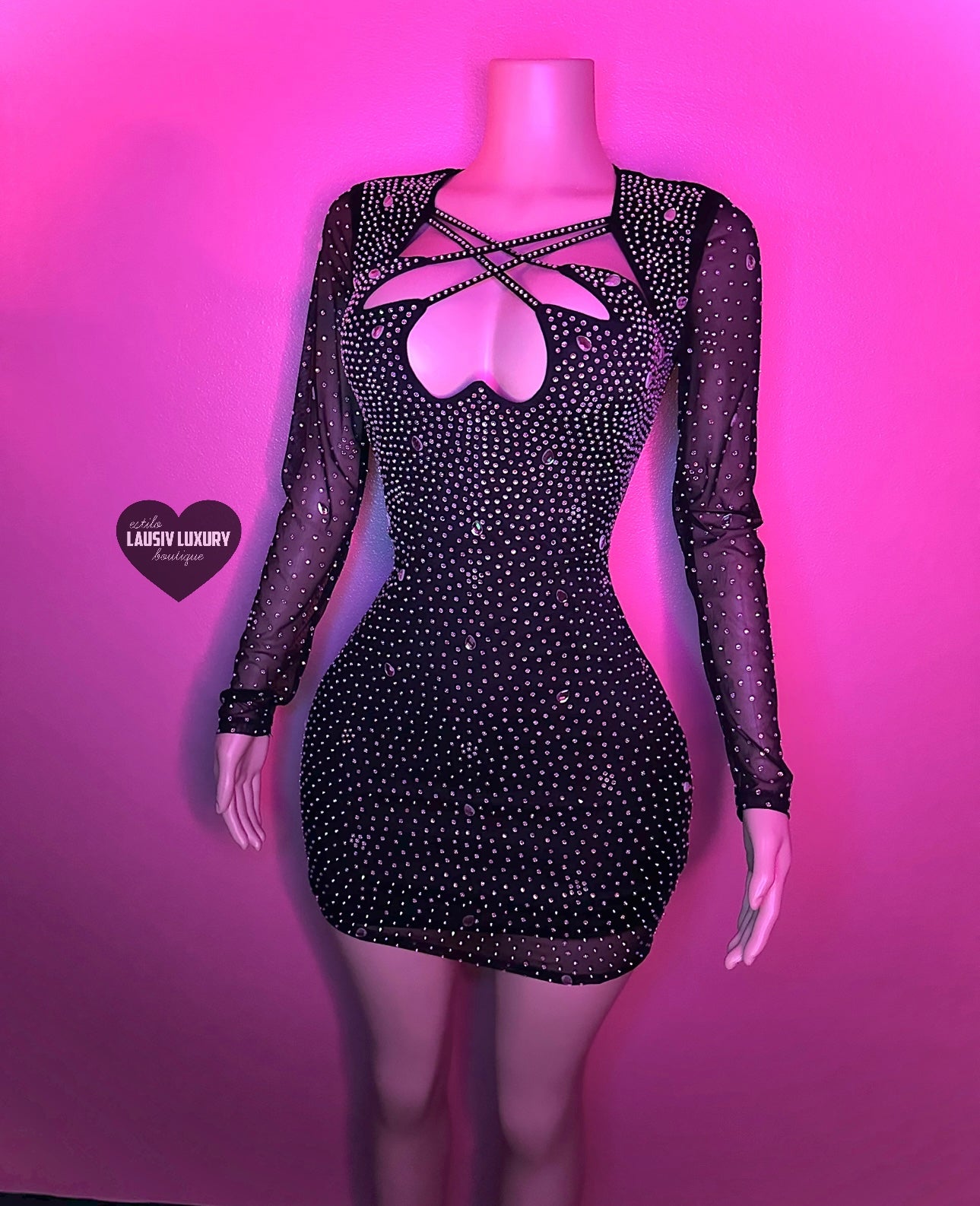 “Security” black bling cross top longsleeve dress