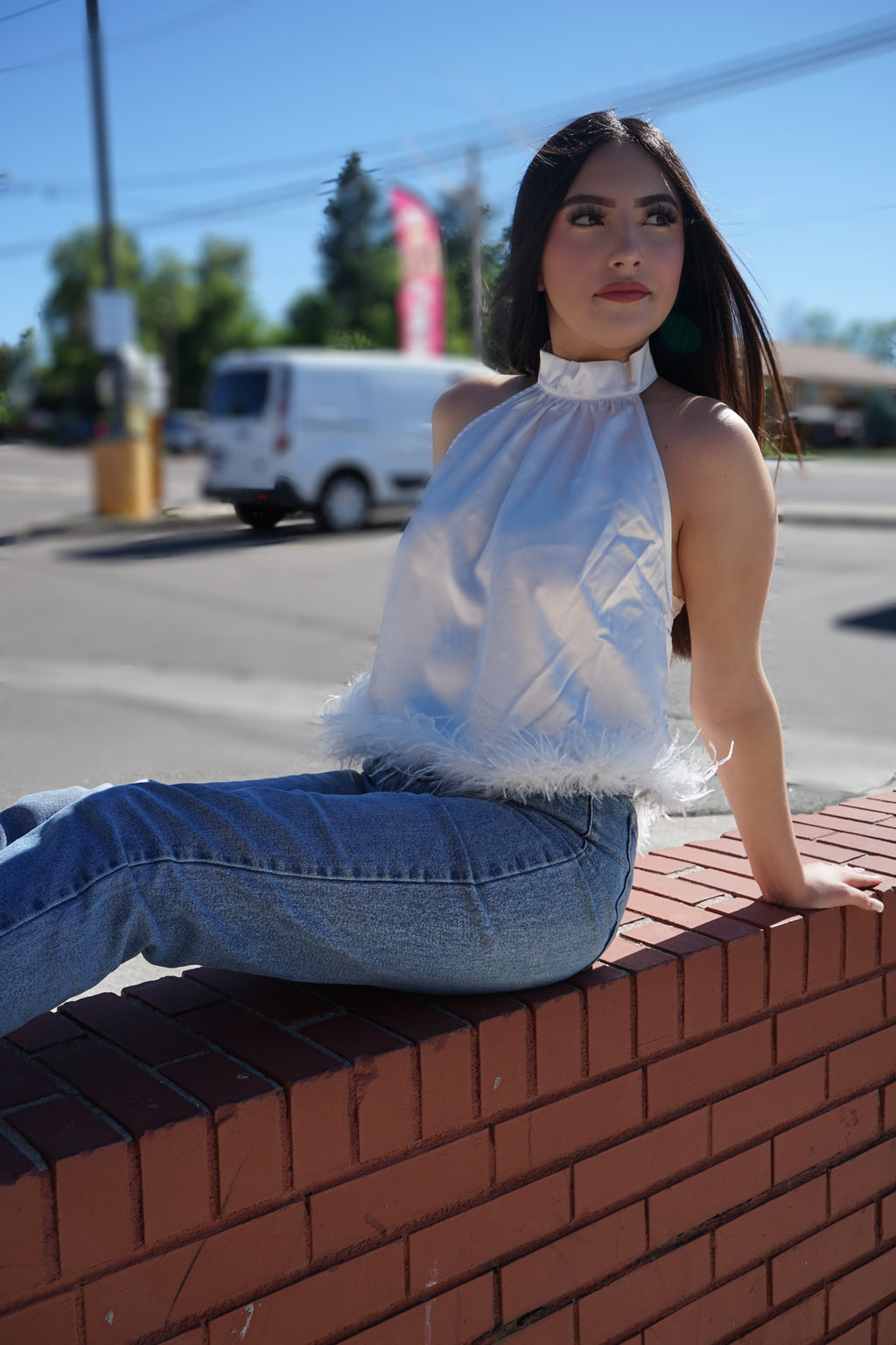 “Anai” satin fur top