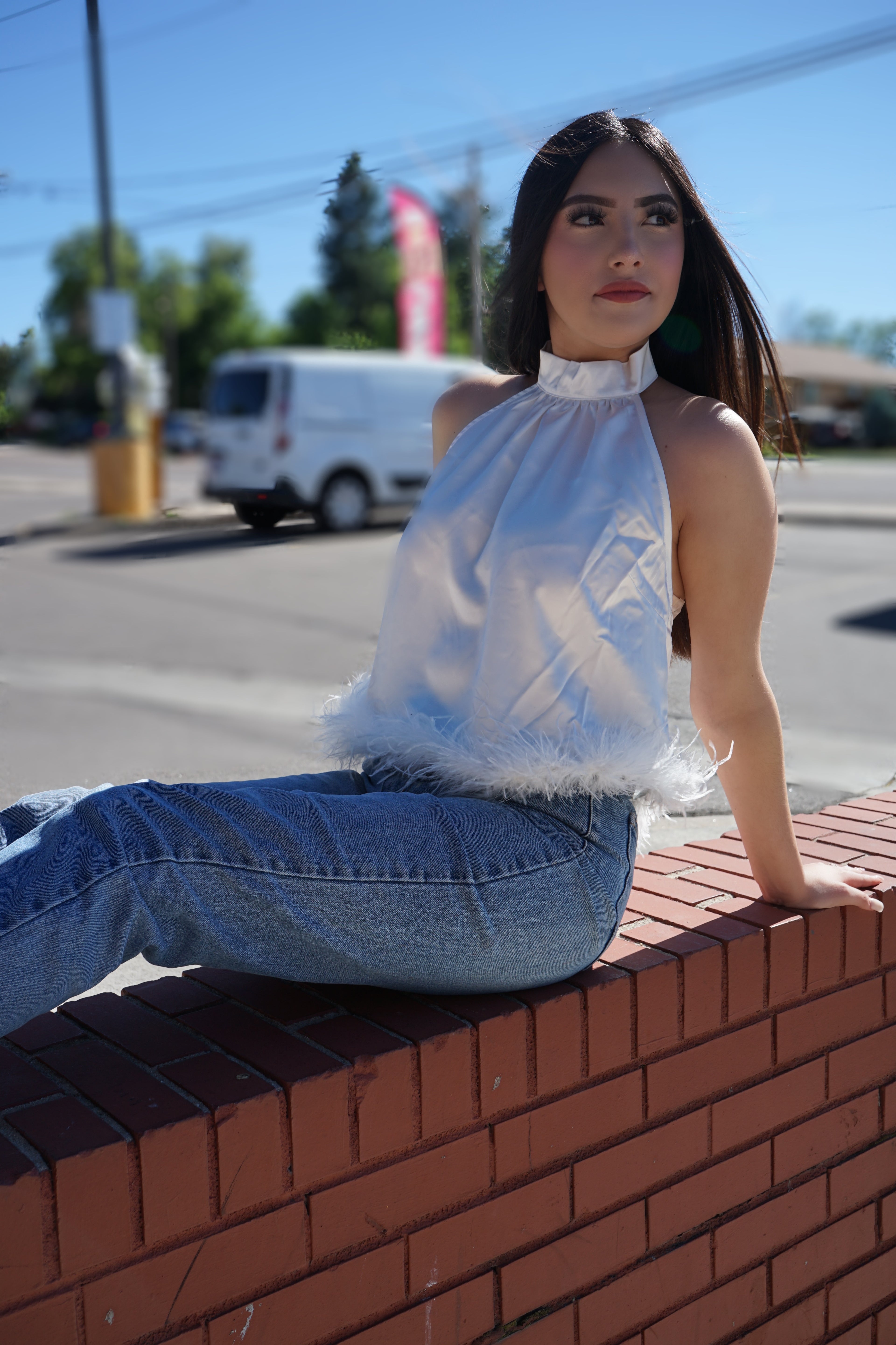 “Anai” satin fur top