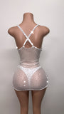 “Don’t get it twisted” White bling transparent dress