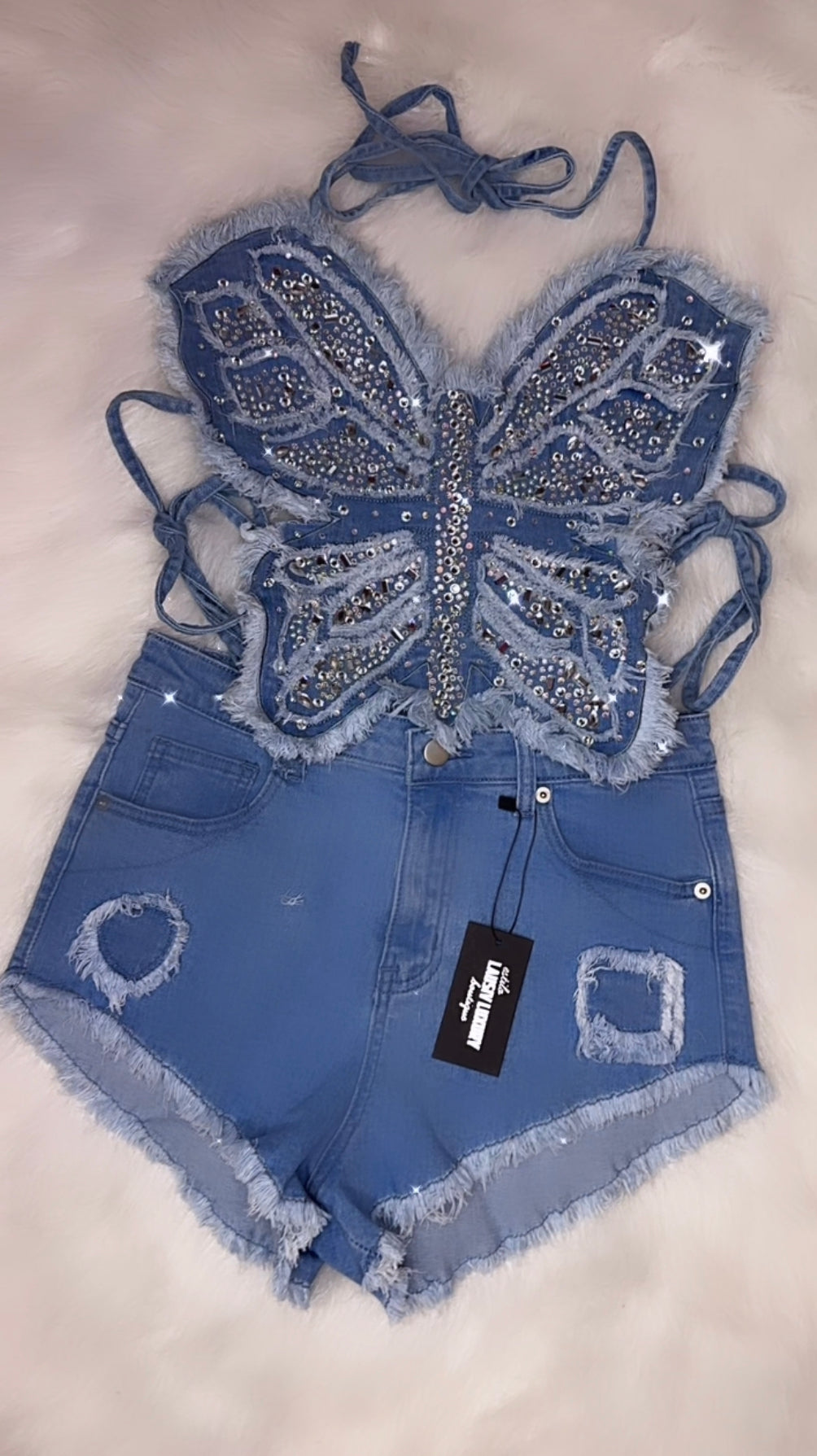 “Social butterfly 🦋” bling denim set up