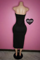 “Body figure” bling black long strapless dress