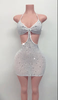 White blinged out transparent cutout dress