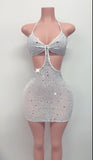 White blinged out transparent cutout dress