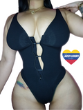Thong High compression bodysuit with high compression, clips, & zipper.