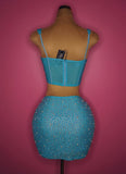 “Mar” blue bling & embellished top & skirt set