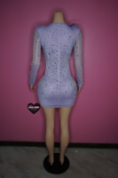 “Bora Bora” purple lilac XL feather bling embellished longsleeve dress