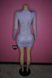“Bora Bora” purple lilac XL feather bling embellished longsleeve dress
