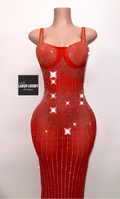 Long red & silver bling bodycon transparent dress plus size