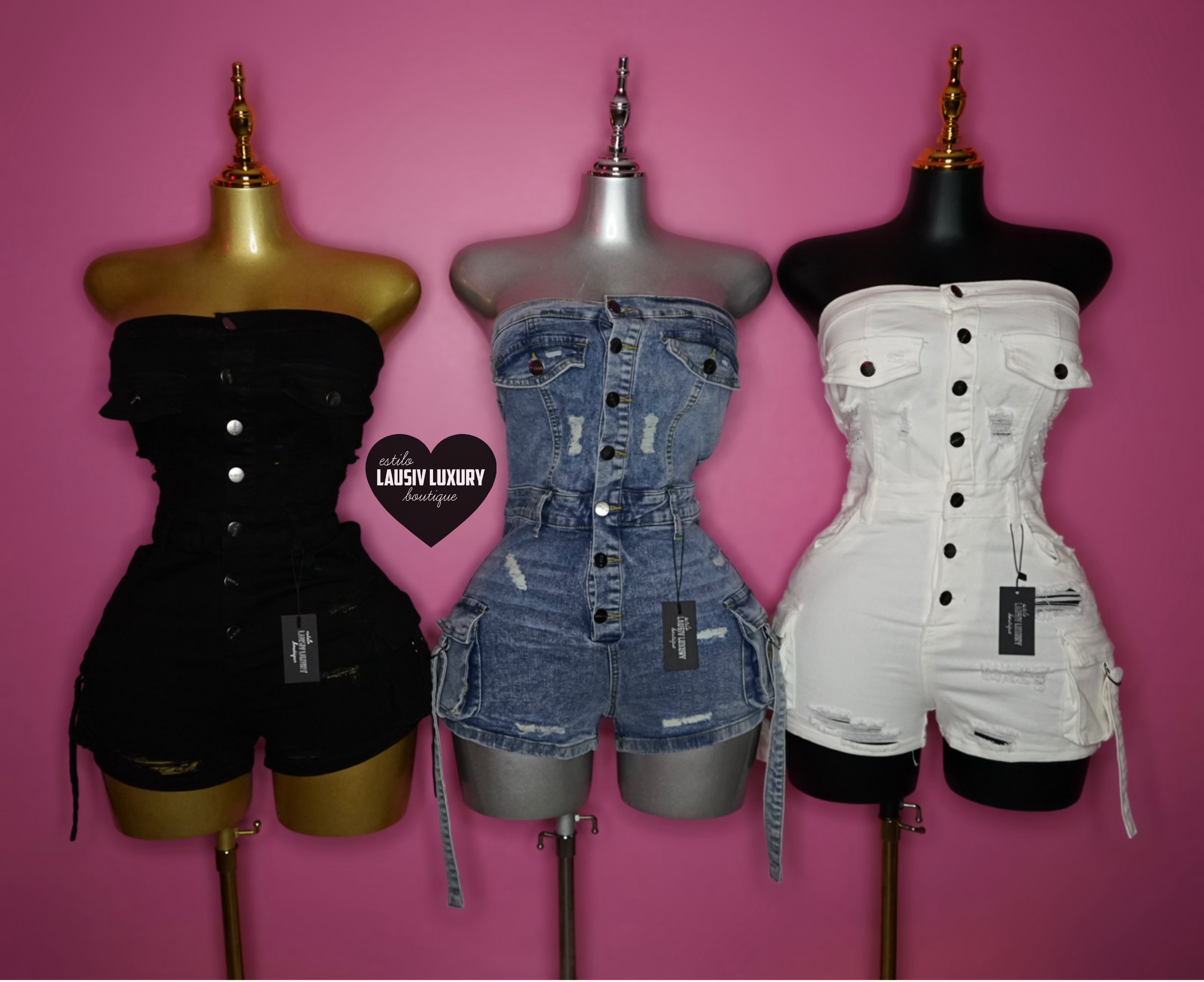 Denim distressed stretch romper one piece