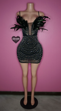 “Elegant” black bling XL feather embellished , bling, & pearls dress