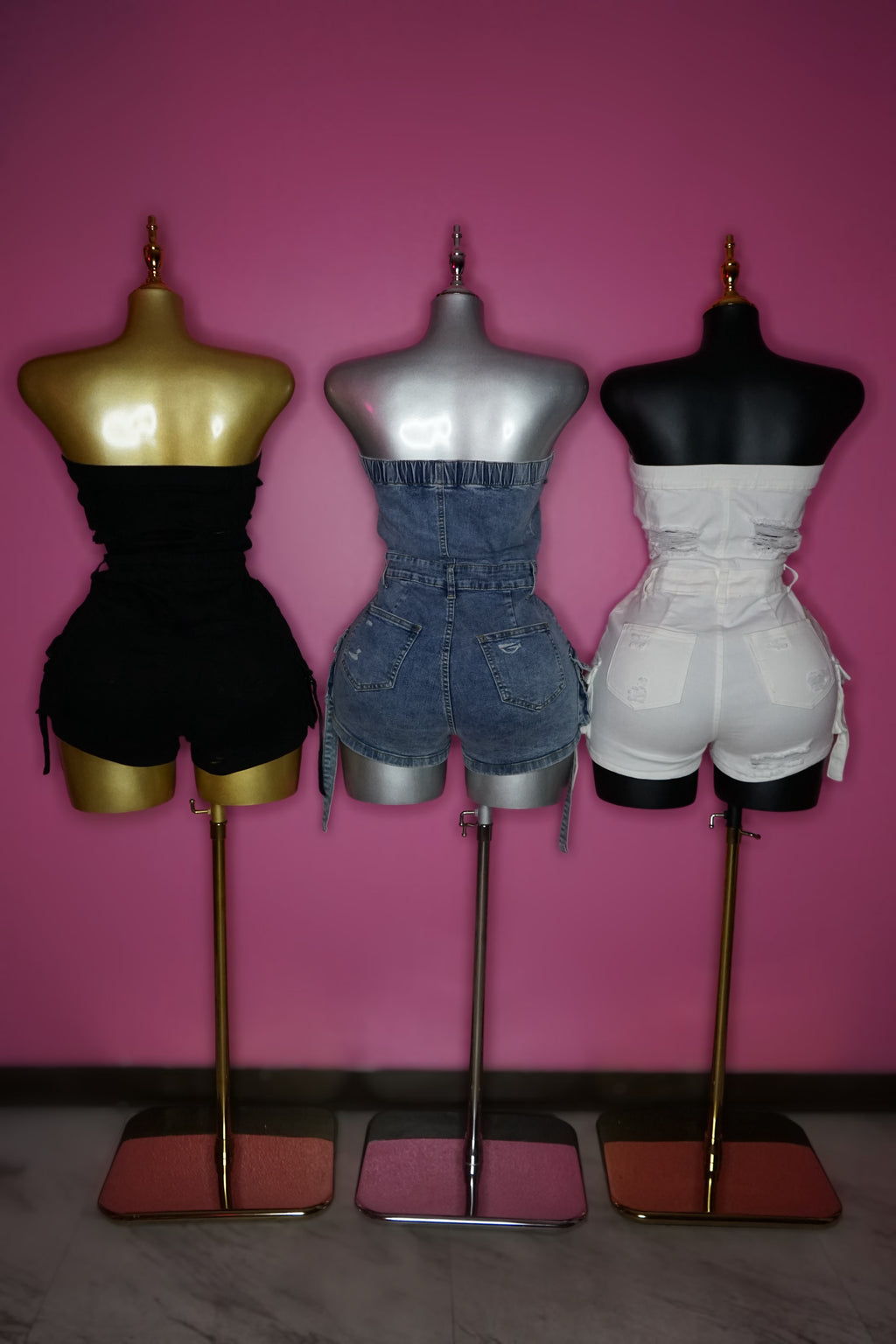 Denim distressed stretch romper one piece