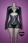 3pc black bikini set with lace coverup
