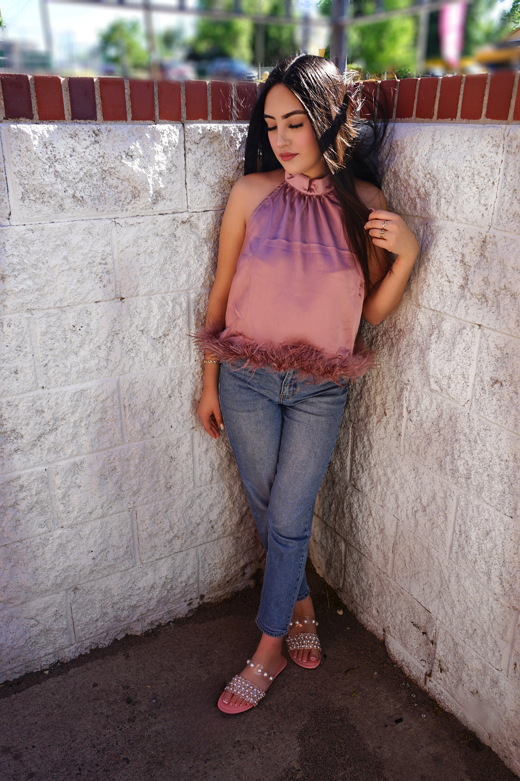 “Anai” satin fur top