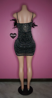 “Elegant” black bling XL feather embellished , bling, & pearls dress