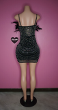 “Elegant” black bling XL feather embellished , bling, & pearls dress