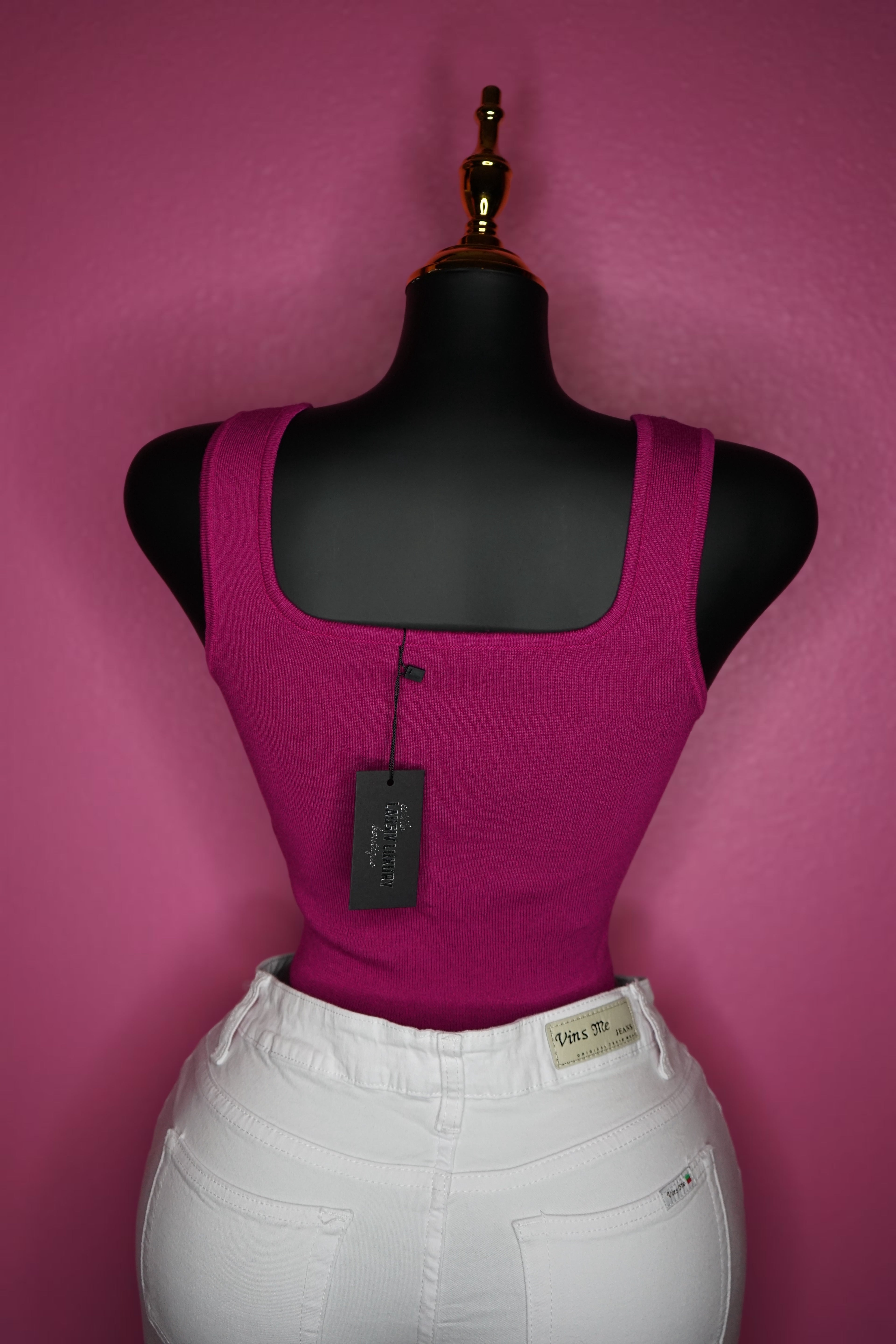 Pink magenta knit top with pearls