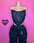 “Real love” lace strapless semitransparent corset top