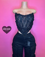 “Real love” lace strapless semitransparent corset top