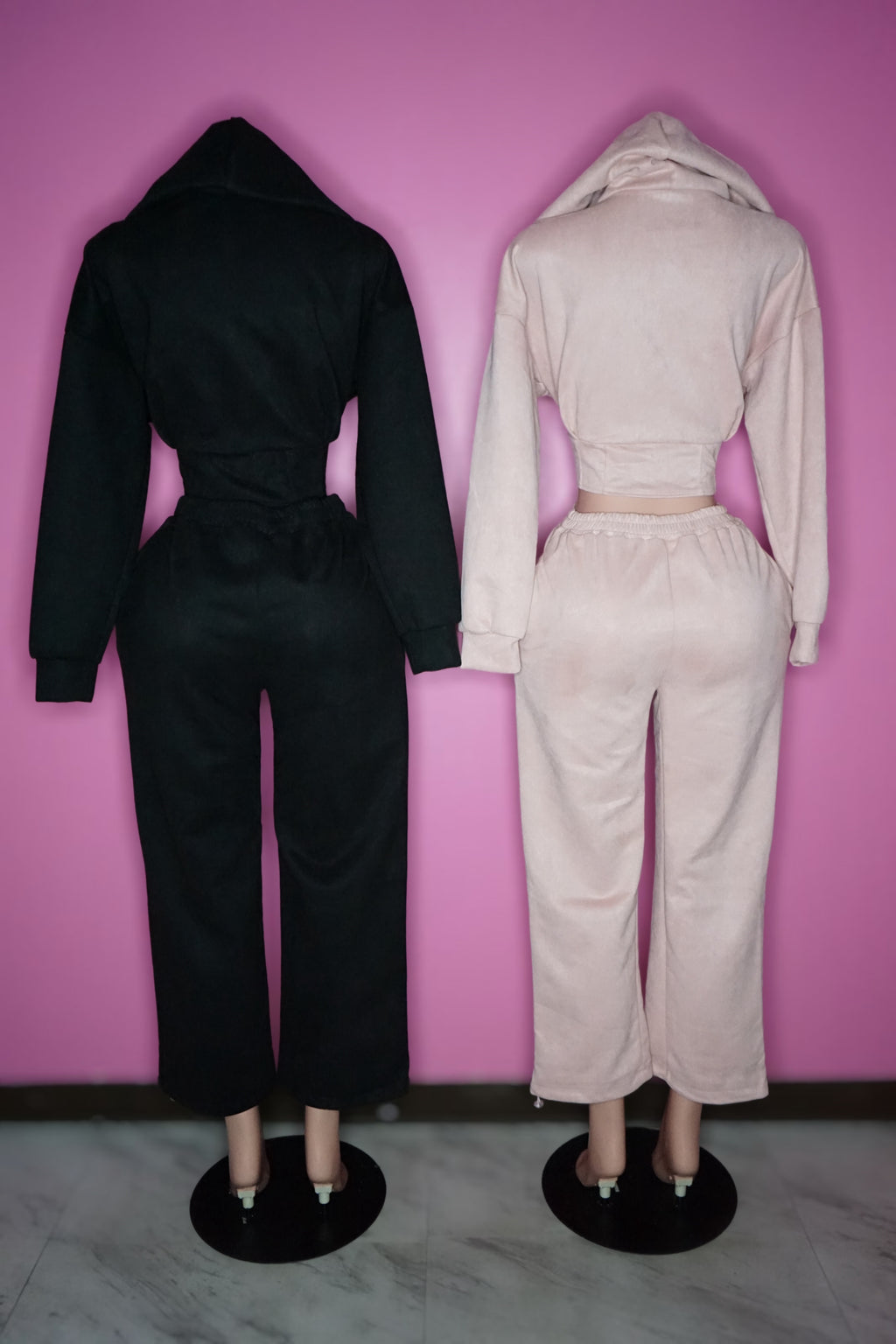 Suede effect cropped corset style hoodie + pants set