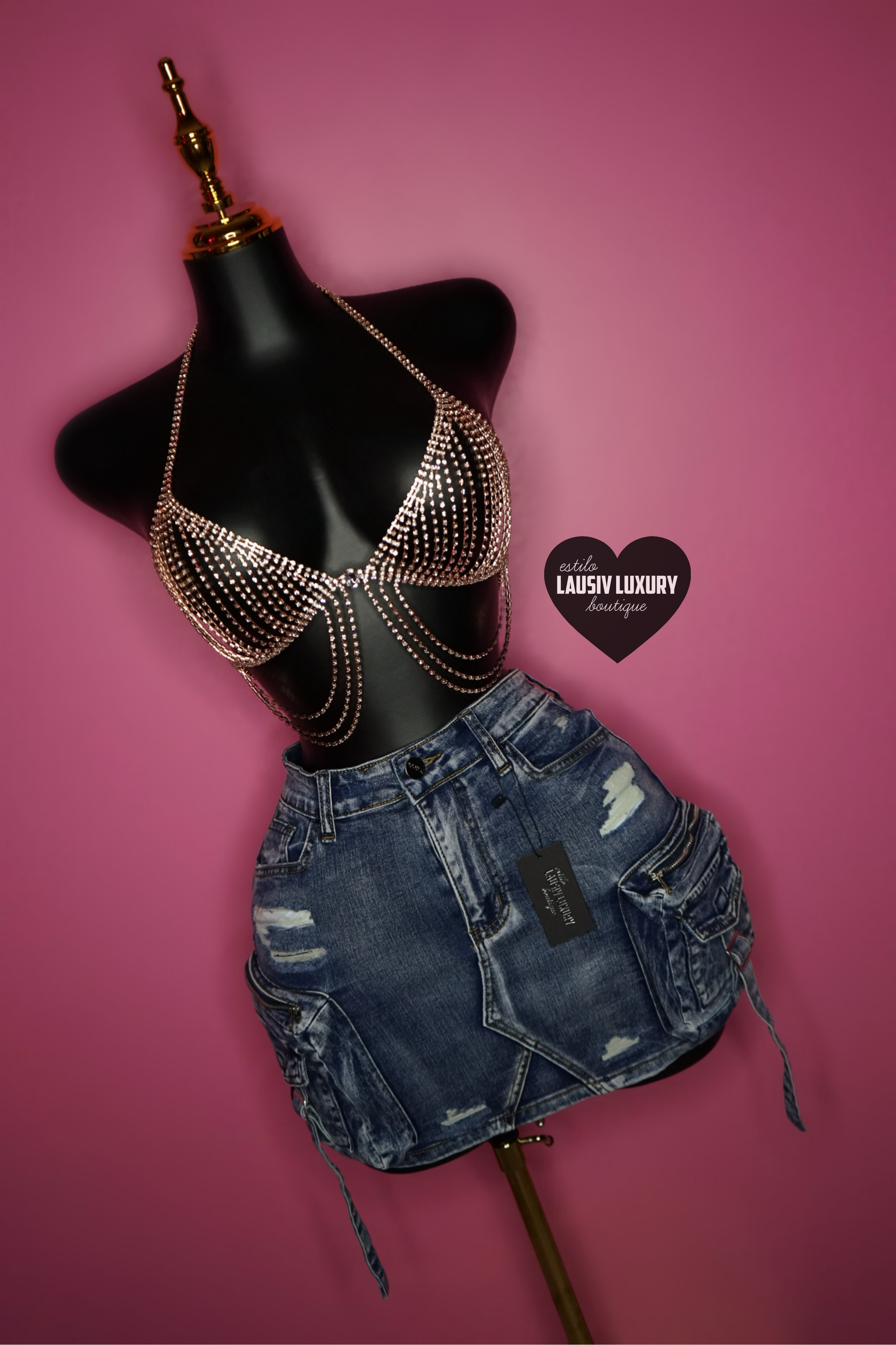 Full Bling rhinestone rose gold bra