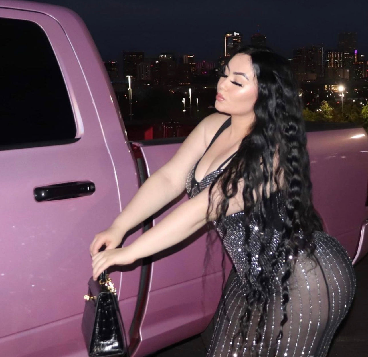 Long black & silver bling bodycon dress plus size