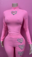 Pink bling cutout hearts set