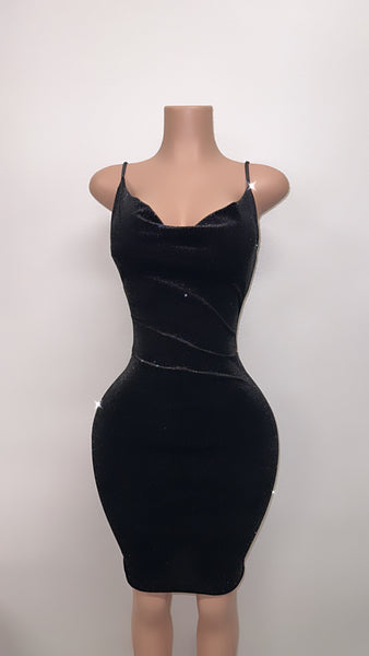 “All black babe” velour glitter dress