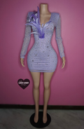 “Bora Bora” purple lilac XL feather bling embellished longsleeve dress