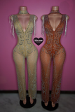“Goddess Girl” bling jumpsuit with bling fringe