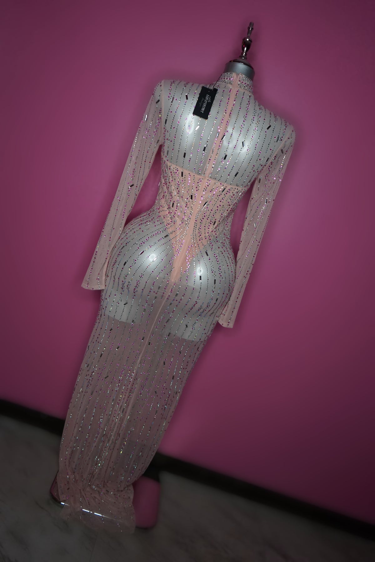 Light pink multicolor bling longsleeve dress