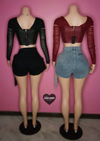 Longsleeve faux leather corset crop top