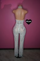 “All Icy White” bling flare jumpsuit one piece