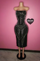 “Body figure” bling black long strapless dress
