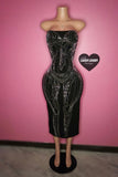 “Body figure” bling black long strapless dress