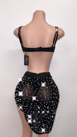 Large ONLINE DEAL Black with white pearls 2 piece skirt and top set
