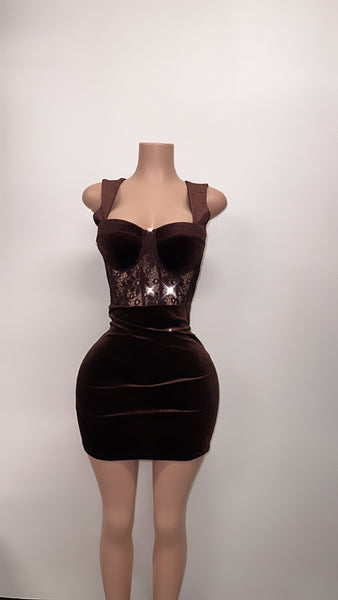 Brown corset style lace dress