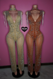 “Goddess Girl” bling jumpsuit with bling fringe