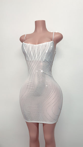 White bling corset top transparent dress